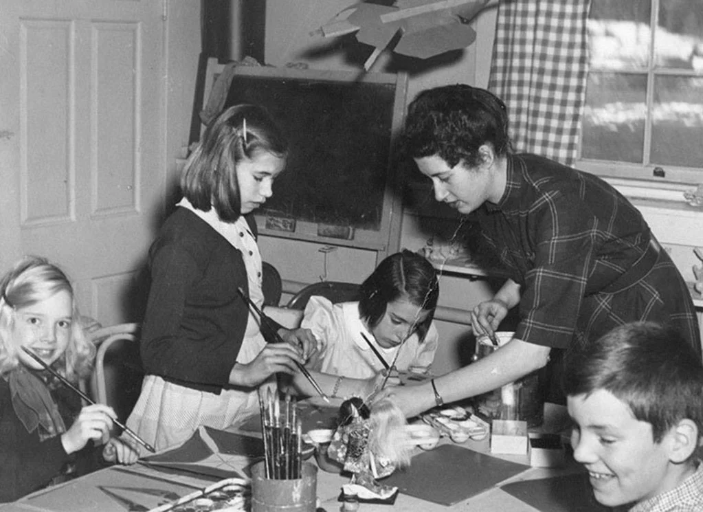 old photo of Meadowbrook students painting